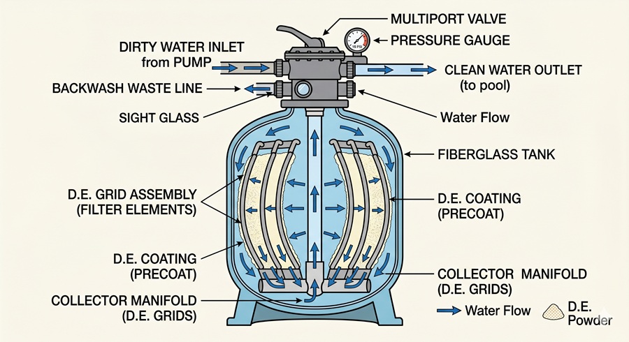 D.E. filter system