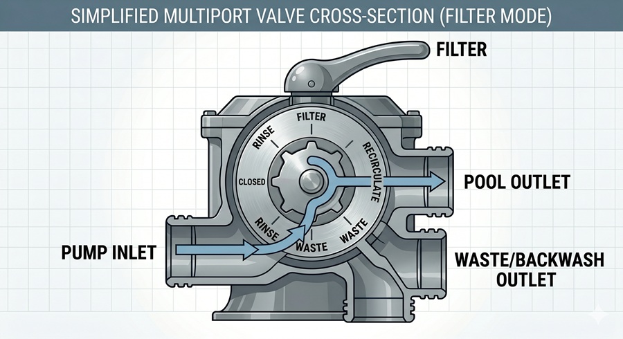 Multiport valve with six settings